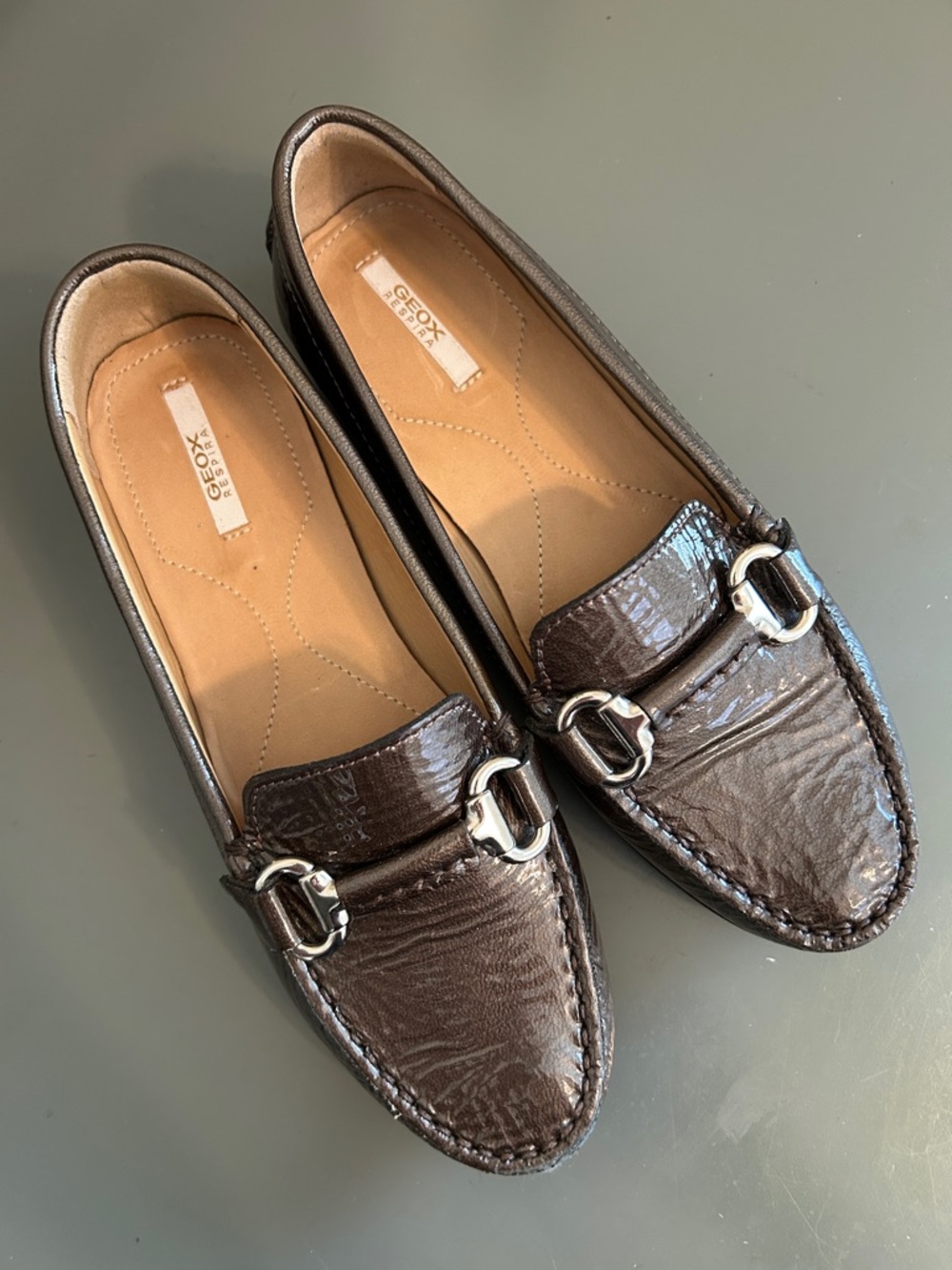 Geox Women's Dark Brown Patent Leather Bit Loafers